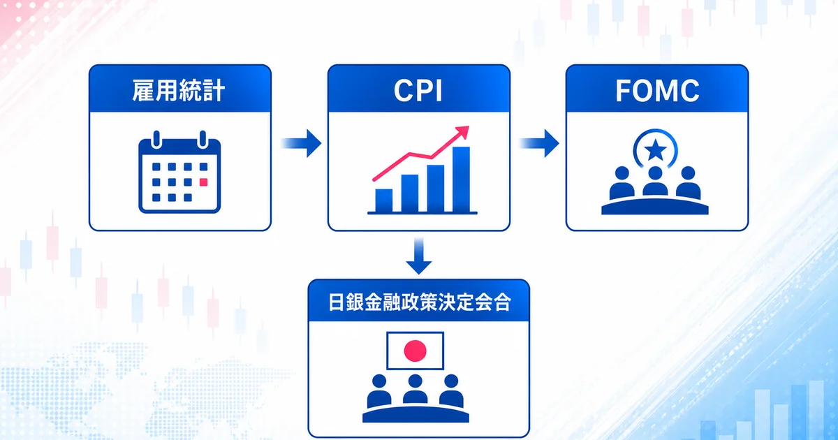 CPIを雇用統計・FOMC・日銀金融政策決定会合と組み合わせて見る関係図