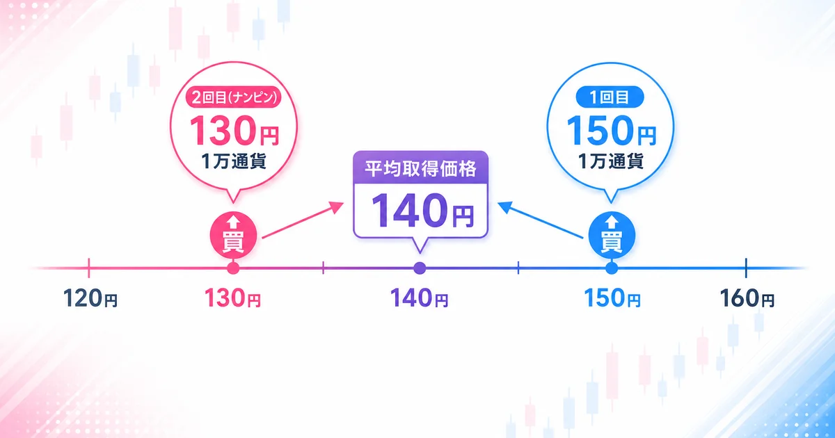 ナンピンで平均取得価格が下がる仕組みの図解