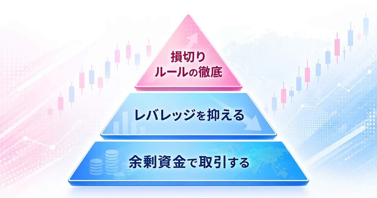 損切りルールの徹底・レバレッジを抑える・余剰資金で取引するの3層ピラミッド