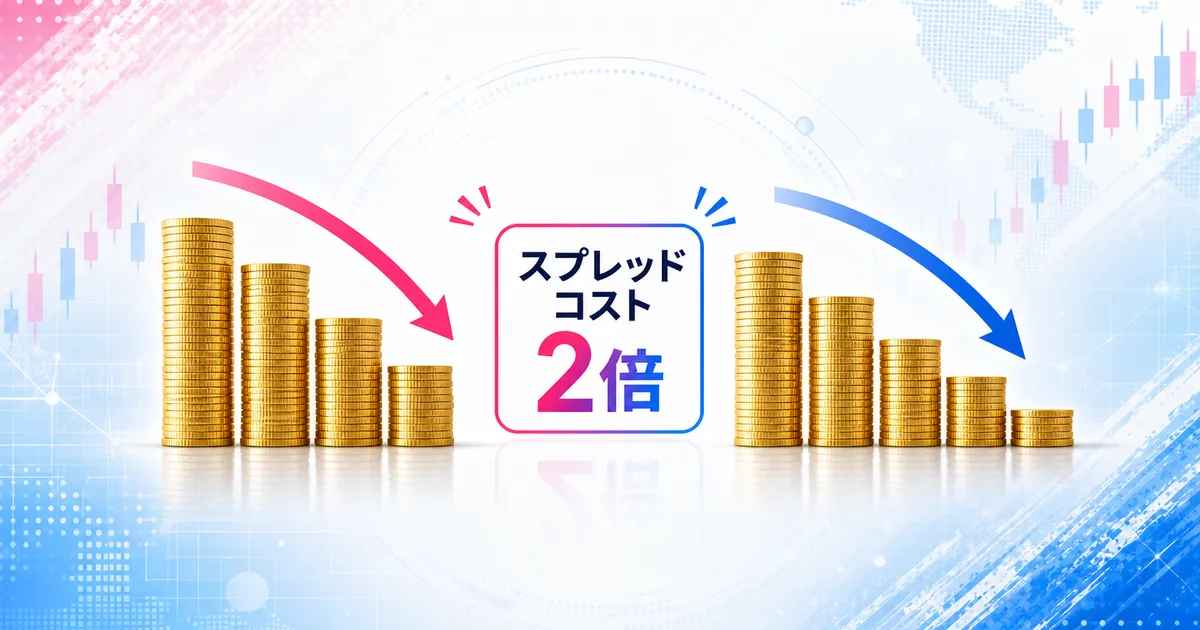 スプレッドコストが2倍かかる様子を示す図