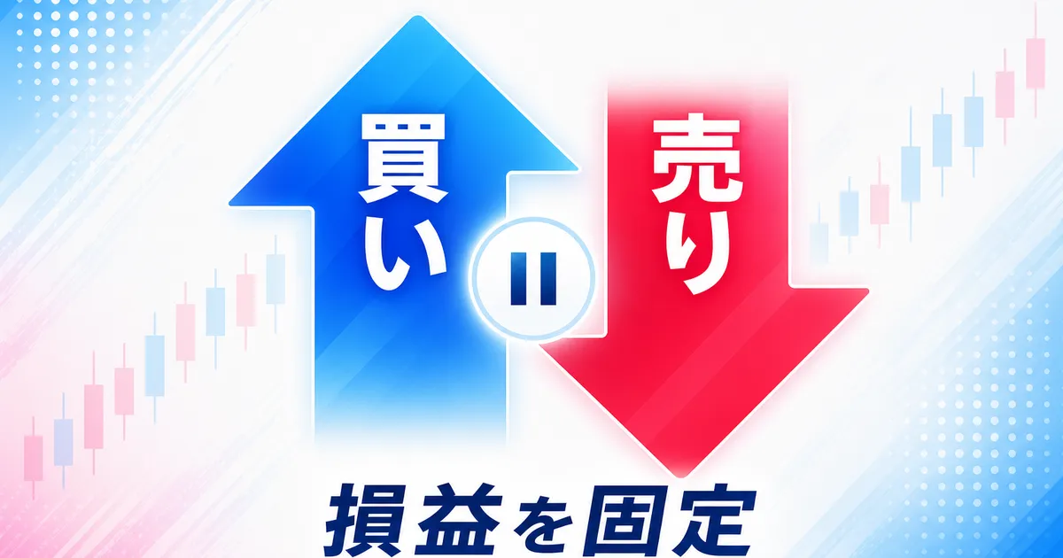 買いと売りのポジションで損益を固定する様子を示す図
