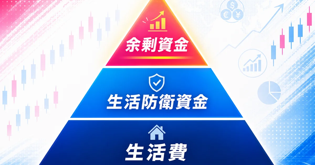 生活費・生活防衛資金・余剰資金の3層ピラミッド図解