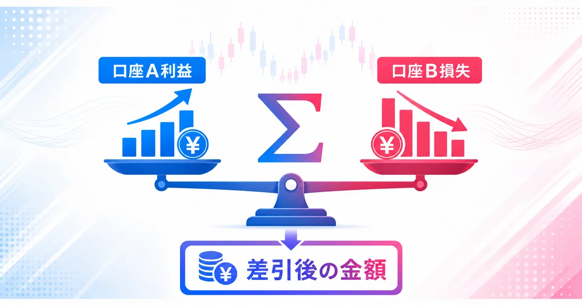 複数口座の利益と損失を合算する天秤の図