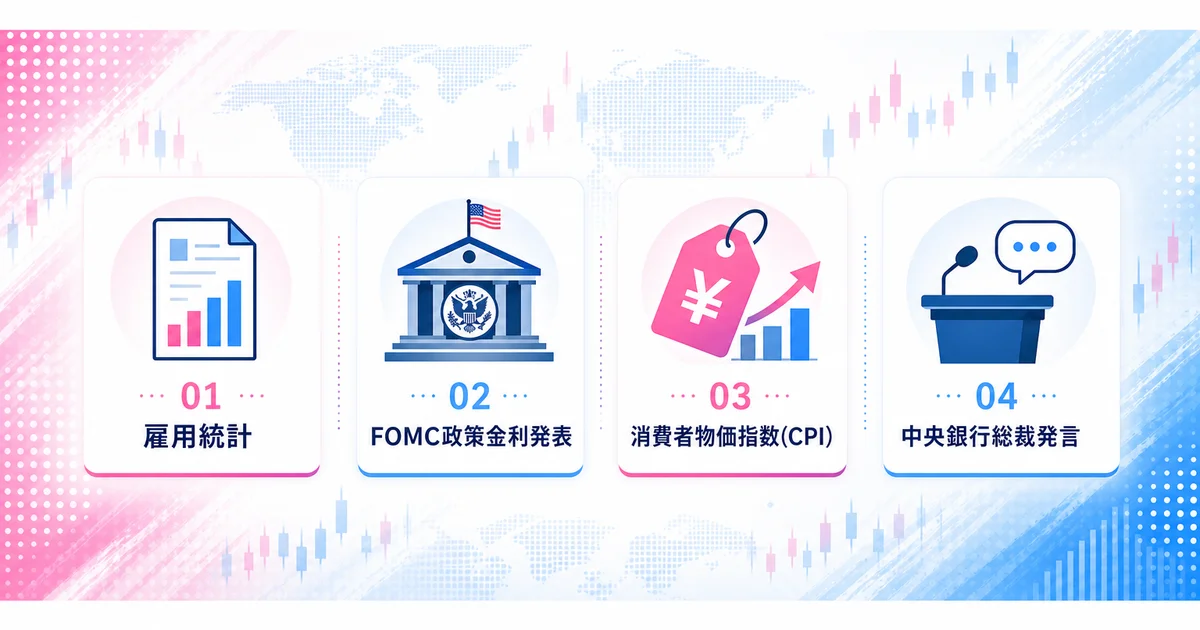 雇用統計・FOMC・CPI・中央銀行総裁発言の4つの注目イベント