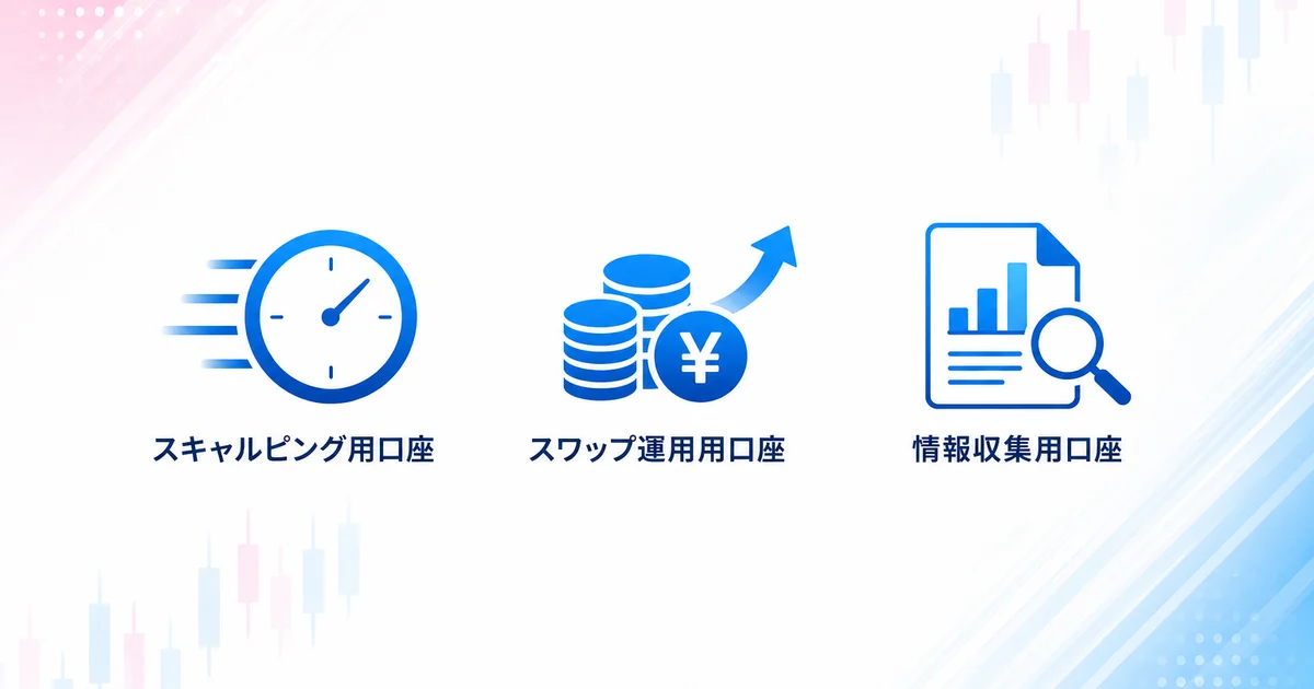 スキャルピング用・スワップ運用用・情報収集用の3つの口座の役割