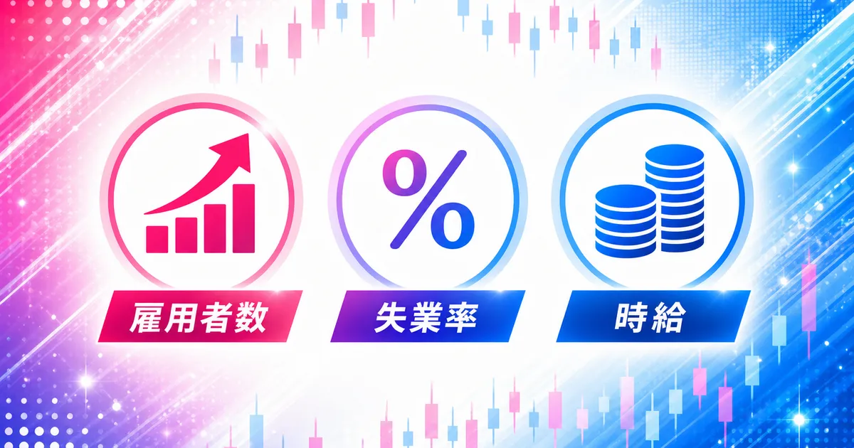 雇用者数・失業率・時給の3項目を示す図