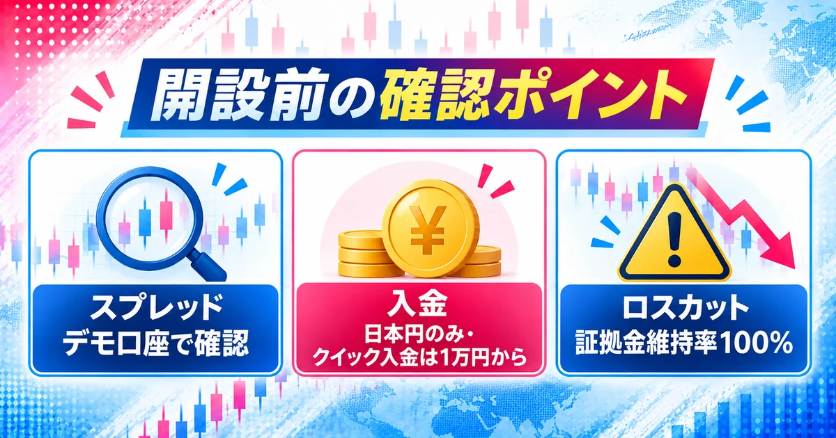 FOREX.comの開設前の確認ポイント。スプレッドはデモ口座で確認、入金は日本円のみでクイック入金は1万円から、ロスカットは証拠金維持率100%